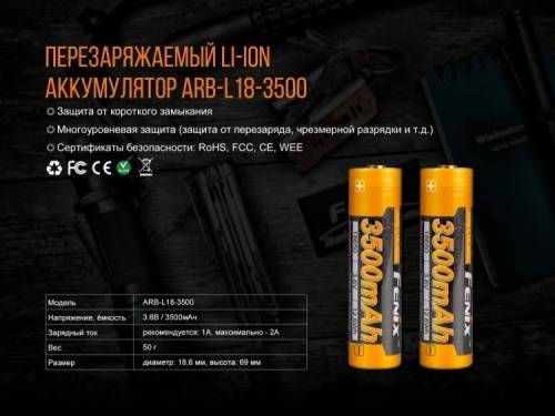 151 Fenix Набор зарядное устройство+аккумулятор на 18650 3500U mAh ARE-X11 NEW фото 4