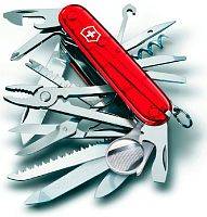  нож перочинный Victorinox SWISS CHAMP 91мм полупрозрачный красный