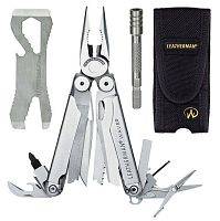 Подарочный набор ин Leatherman струментов Leatherman Wave (831878) серебристый компл.:мультитул/удлинитель/чехол кожаный